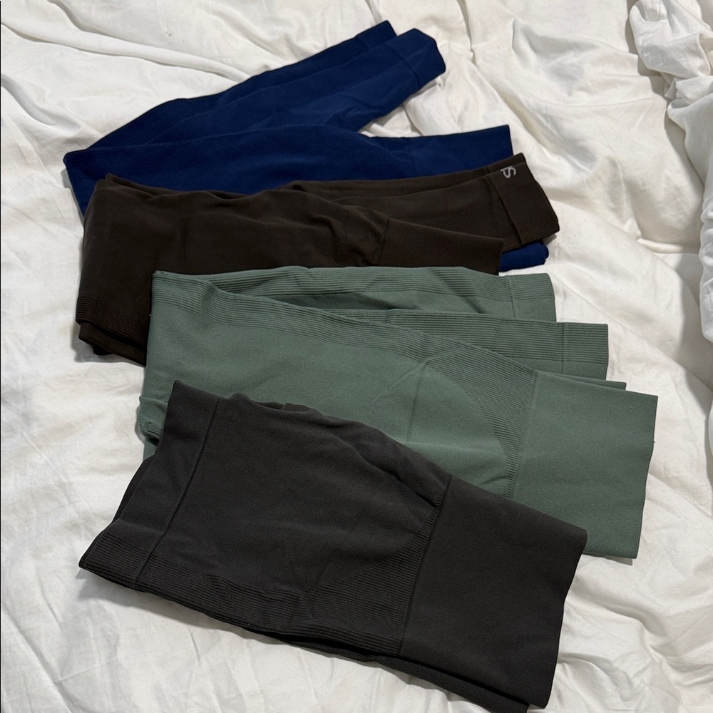 Set of Four Leggings in Blue, Brown, Green, and Black